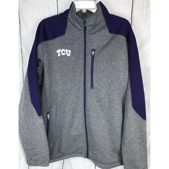NWT Men's Large 42/44 TCU Fleece Lined Jacket Zip Front Purple & Gray - Picture 1 of 9